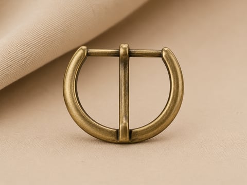 Antique brass half-round buckle on fabric