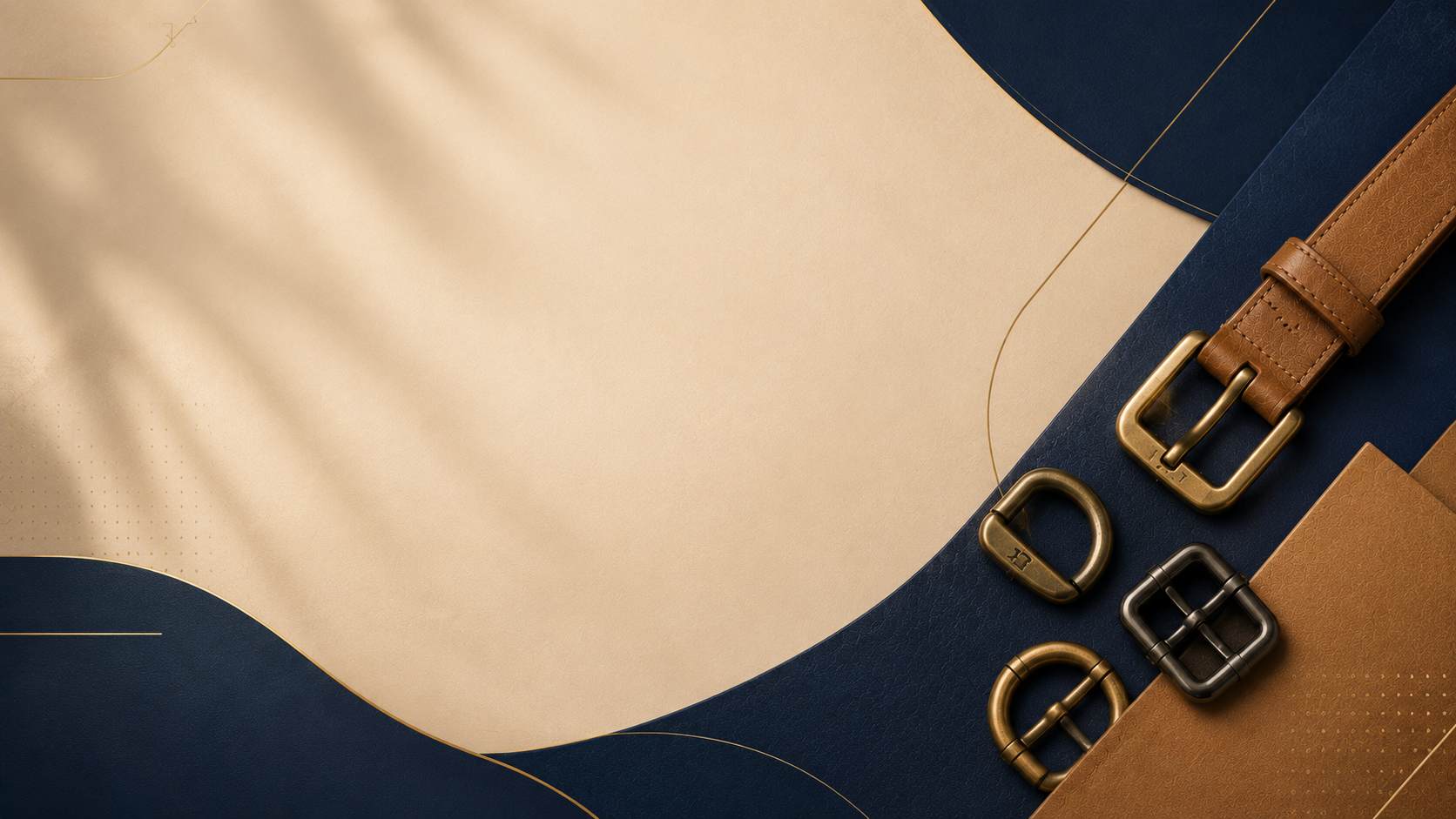 Antique brass buckles on leather